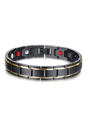 Pulsera Magnetica Acero Inoxidable 316L Doble Linea Dorada - Negro Mate