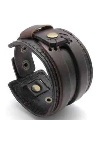 Brazalete Ancho En Cuero - Color Marron Frenezi