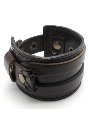 Brazalete Ancho En Cuero - Color Marron