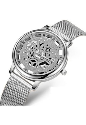 Reloj Cuarzo Mujer Maquinaria Correa Malla 0082 Color Plata