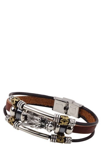 Manilla Cuero Hombre Acero Cabeza De Dragon Color Marron Frenezi