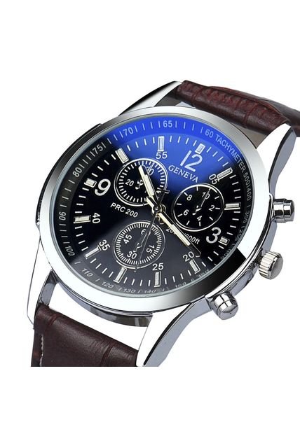 Reloj Cuarzo Casual Hombres Correa Cuero PU Marron Negro
