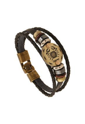 Pulsera Cuero Zodiaco Cancer - Color Negro