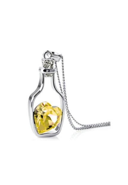 Collar Mujer Diseño Botella Cristal  Color Plata Amarillo