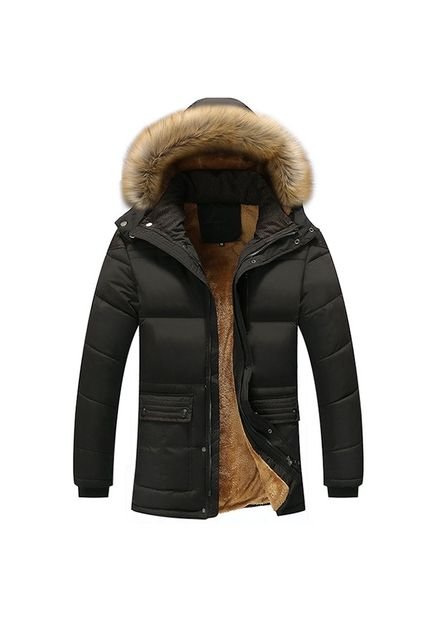 Chaqueta Hombre Calida Gruesa Capucha Rompevientos 390 Negro