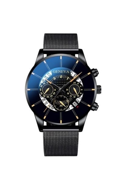 Reloj Pulso Acero Hombre Cuarzo Calendario 1753 Negro Naranja