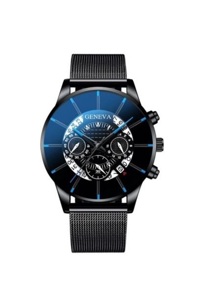 Reloj Pulso Acero Hombre Cuarzo Calendario 1753 Negro Azul
