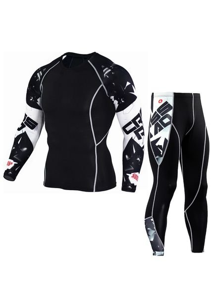 Conjunto Deportivo Compresion Hombre Camiseta Pantalon 746 Negro