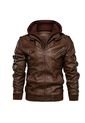 Chaqueta Cuero PU Hombres Casual Motociclista SA722 Marron de Frenezi