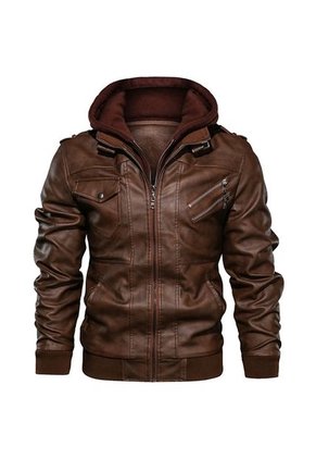 Chaqueta Cuero PU Hombres Casual Motociclista SA722 Marron