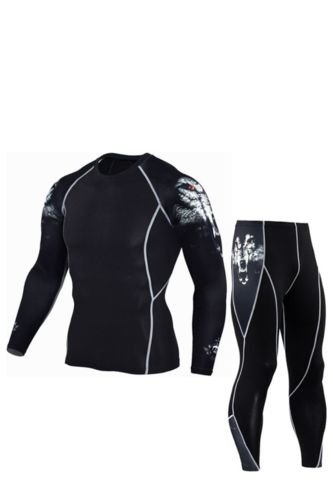 Conjunto Deportivo Compresion Hombre Camiseta Pantalon 721 Negro Frenezi