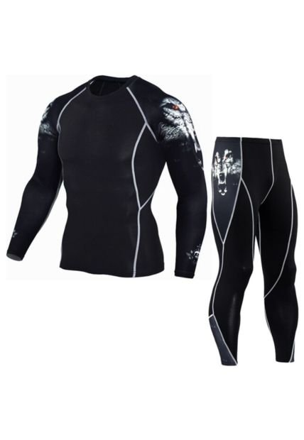 Conjunto Deportivo Compresion Hombre Camiseta Pantalon 721 Negro