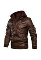 Chaqueta Cuero PU Hombres Casual Motociclista SA722 Marron de Frenezi