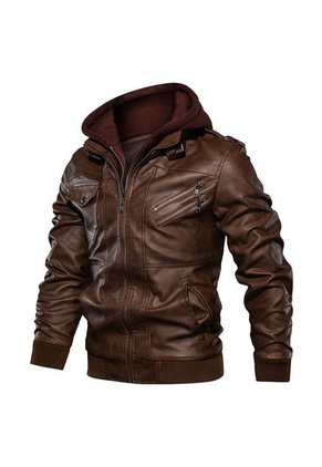 Chaqueta Cuero PU Hombres Casual Motociclista SA722 Marron