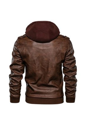 Chaqueta Cuero PU Hombres Casual Motociclista SA722 Marron