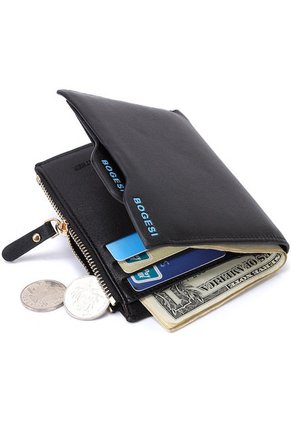 Billetera Monedero Hombre Cuero PU - Color Negro