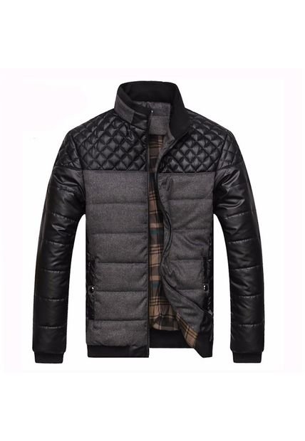Chaqueta Hombres Calida Cuero PU Poliester 004 Negro Gris