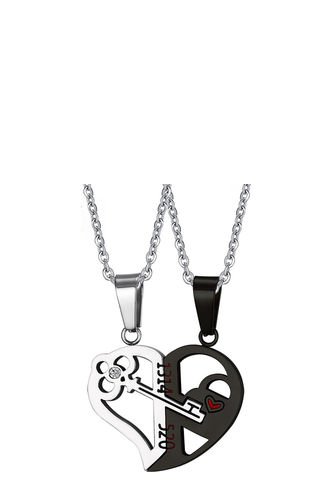 Dije Parejas Cadena Corazon Llave Acero Inoxidable Negro Plateado Frenezi