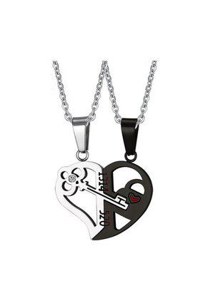 Dije Parejas Cadena Corazon Llave Acero Inoxidable Negro Plateado