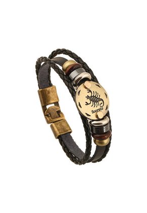 Pulsera Cuero Zodiaco Cancer - Color Negro