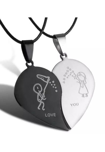 Dije Parejas Corazon Figuras - Color Negro Plata-