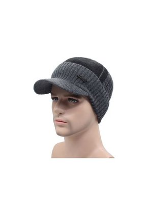 Gorro Beanie Visera Unisex Pasamontañas Gris Claro Negro