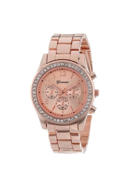 Reloj Casual Mujer Cristales Cuarzo Color Dorado Rosa