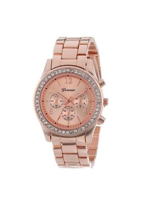 Reloj Casual Mujer Cristales Cuarzo Color Dorado Rosa