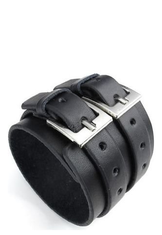 Brazalete Ancho Hombre Cuero Genuino - Negro Frenezi