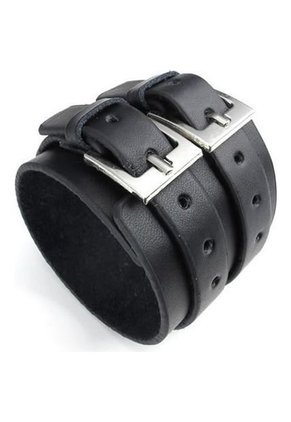 Brazalete Ancho Hombre Cuero Genuino - Negro