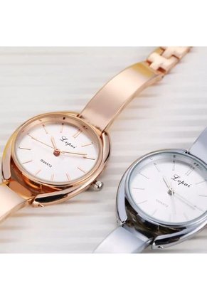 Reloj Analogico Pulsera Mujer Liso LP025 Plateado Blanco