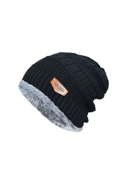 Gorro Invierno Hombre Tejido Grueso Punto Algodon HW Negro