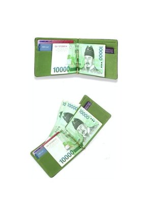 Billetera Clip Hombre Cuero Sintetico - Color Negro Verde