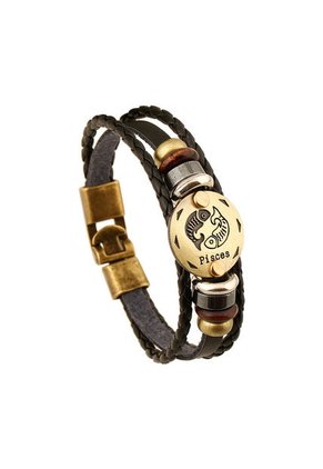 Pulsera Cuero Zodiaco Cancer - Color Negro