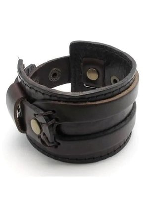 Brazalete Ancho En Cuero - Color Marron