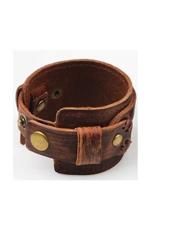 Brazalete Ancho En Cuero - Color Marron Frenezi
