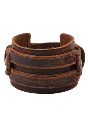 Brazalete Ancho En Cuero - Color Marron