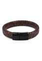 Manilla Pulsera Hombres Trenzada Cuero Acero Marron-5 de Frenezi
