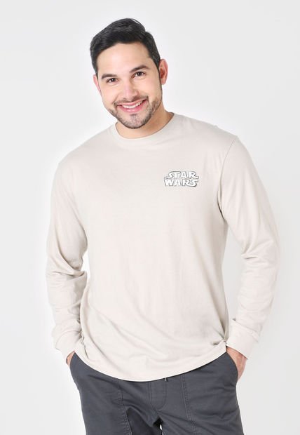 Camiseta Manga Larga Beige-Blanco GAP