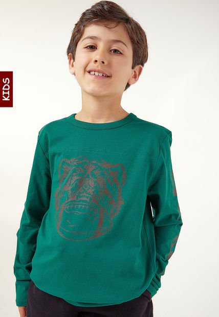 Camiseta Manga Larga Verde-Café GAP Kids