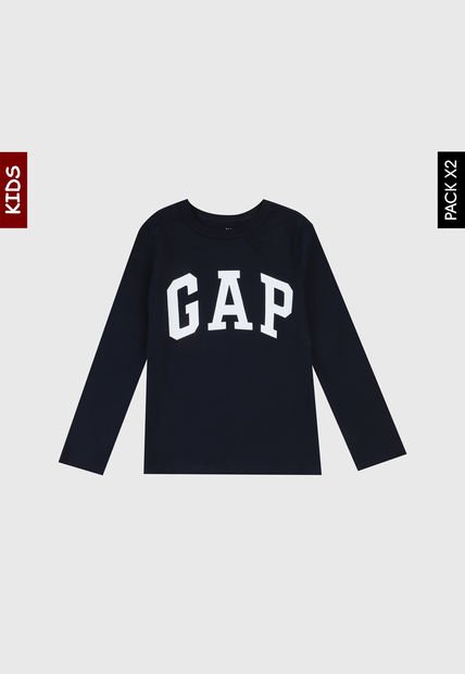 Camiseta Manga Larga x2 Azul Navy-Blanco GAP Kids
