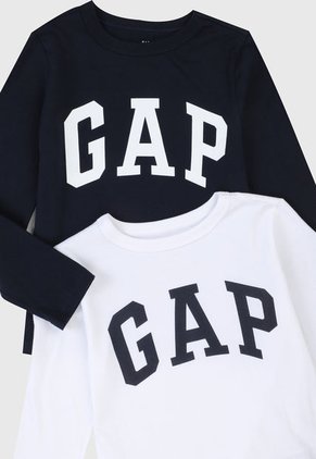Camiseta Manga Larga x2 Azul Navy-Blanco GAP Kids