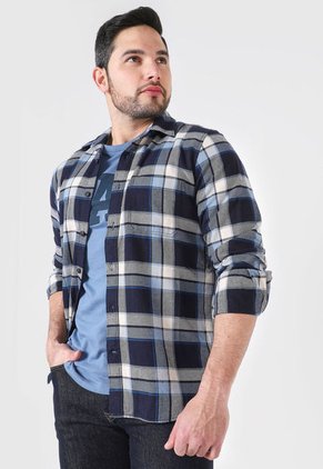 Camisa Azul Navy-Azul Celeste-Beige GAP
