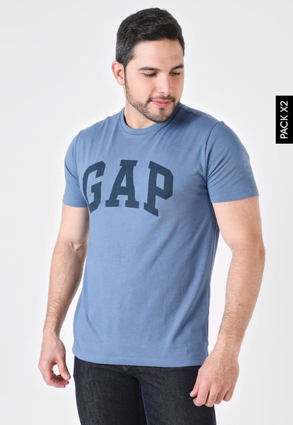 Camiseta x2 Verde Oliva-Azul GAP