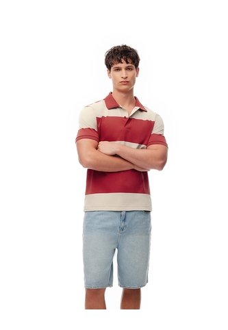 Polo Regular Algodón Rayas Hombre Rojo Gef