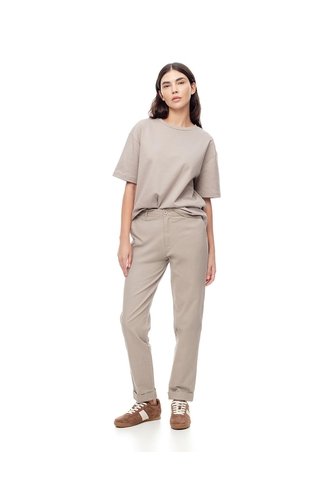 Pantalón Recto Tiro Medio Algodón Taupe Mujer Marron Claro Gef