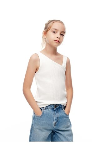 Camiseta Asimétrica Slim Rib Algodón Blanca Niña Blanco Gef