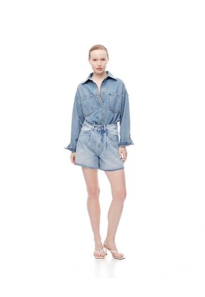 Short Tiro Alto Denim índigo Medio Mujer Azul