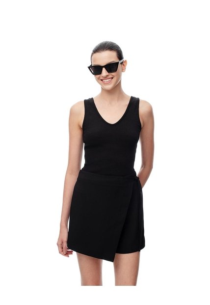 Falda Short Tiro Medio Cruzada Anudada Negra Mujer Negro