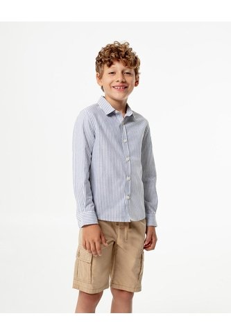 Camisa Manga Larga Regular Algodón Rayas Niño Azul Gef